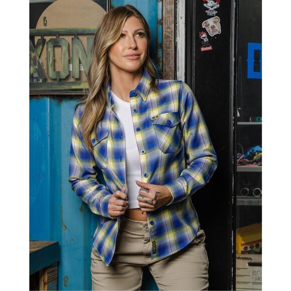 DIXXON Tops - DIXXON WD-40 Women’s Flannel Shirt Blue, Yellow Size S
